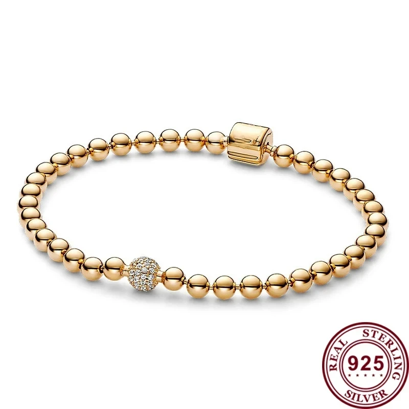 New Hot Selling S925 Silver Original Women's Creative Gold Bead Love Logo Round Bracelet Women's Festival High Quality Gift