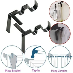 2PC Single Hang Curtain Rod Holders Bracket Into Window Frame Curtain Rod Bracket Curtain Rod Bracket Black