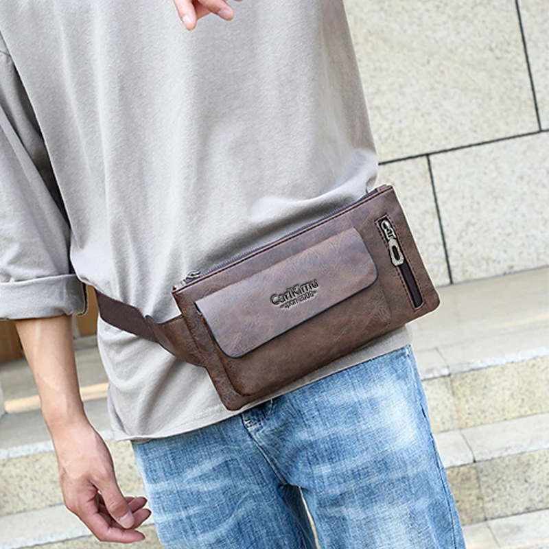 Mens PU Waist Bag for Business Travel
