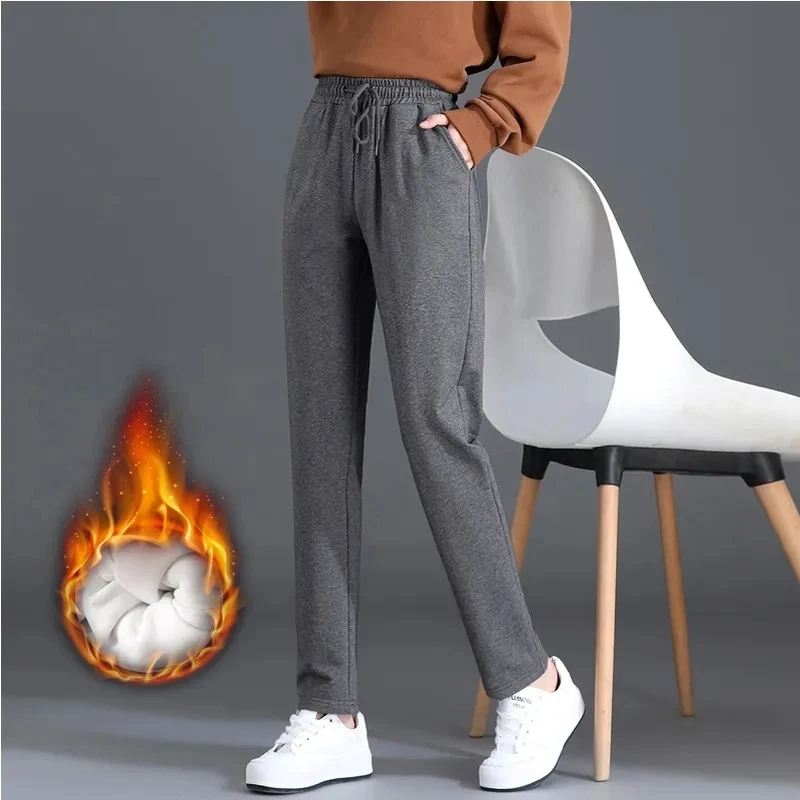 

2023 New Winter Warm Fleece Pants Women Plus Size Thick Women's Winter Pants Velvet Straight Loose Ladies Pants Autumn