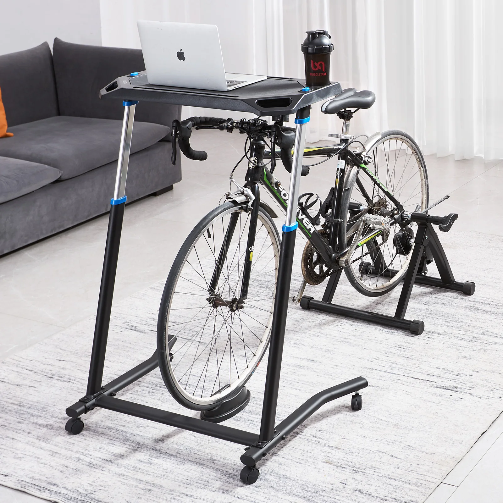 SucceBuy Cycling Desk Mobile Foldable Multi-Functional Bike Trainer & Treadmill Desk w/ Lockable Wheel for Home Office Exercise