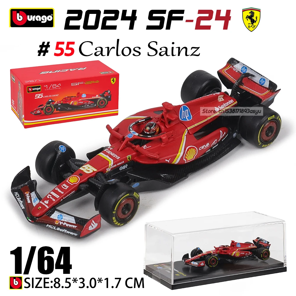 Bburago 1:64 Запечатана упаковка 2024 F1 Ferrari SF24 # 16 Шарль Леклерк # 55 Carlos Sainz Модель автомобіля зі сплаву металу, іграшка-модель для катання