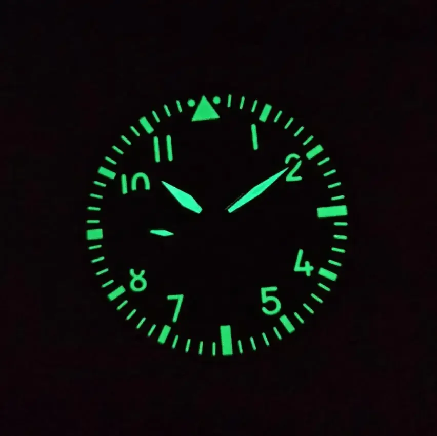 pilot no Watch parts black dial 39mm green luminous mechanical watch accessories Fits ETA6497 Seagull ST36 movement
