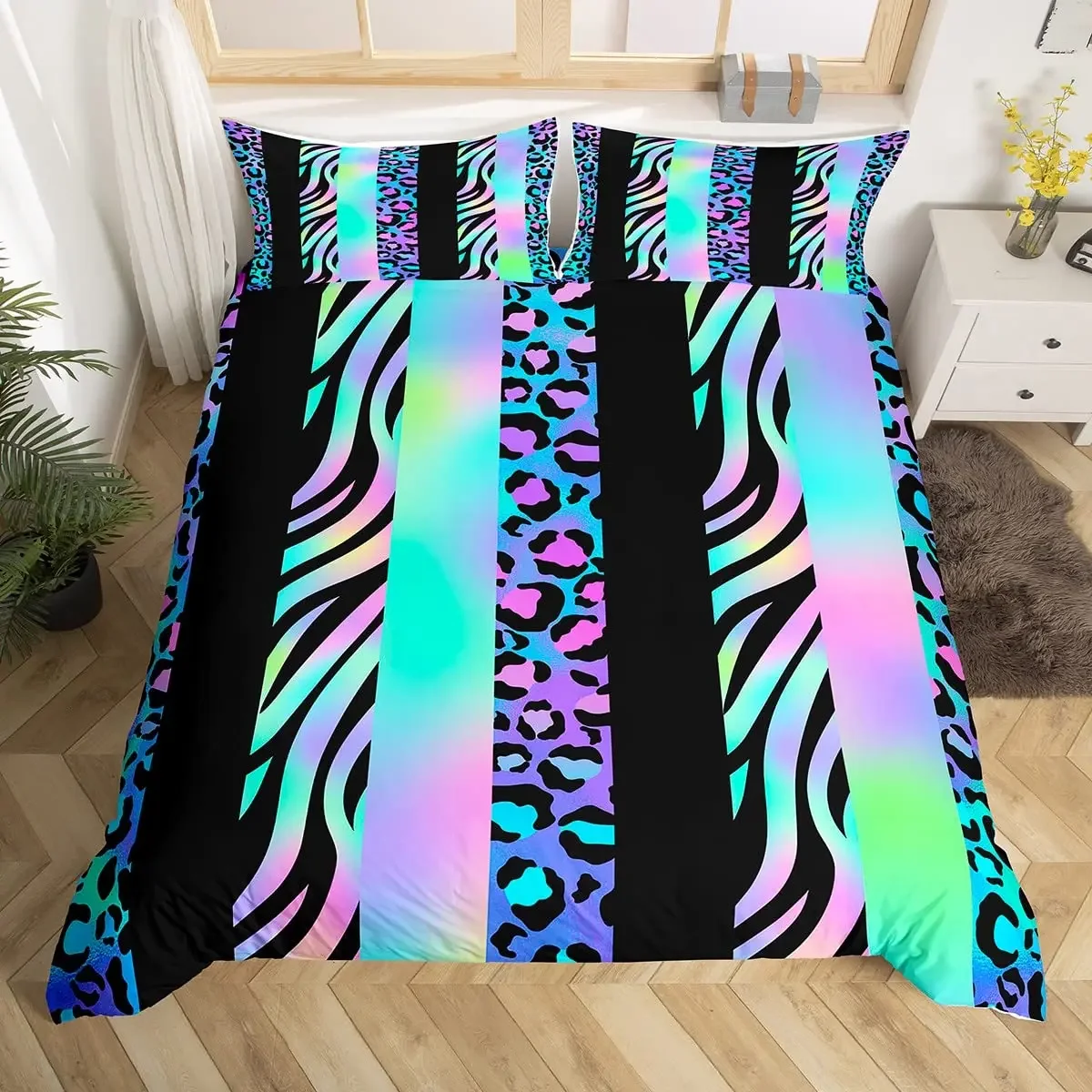 Zebra Stripes Duvet Cover Set Red Glitter Lips Comforter Cover for Girls Women Black White Leopard Zebra Print Queen Bedding Set