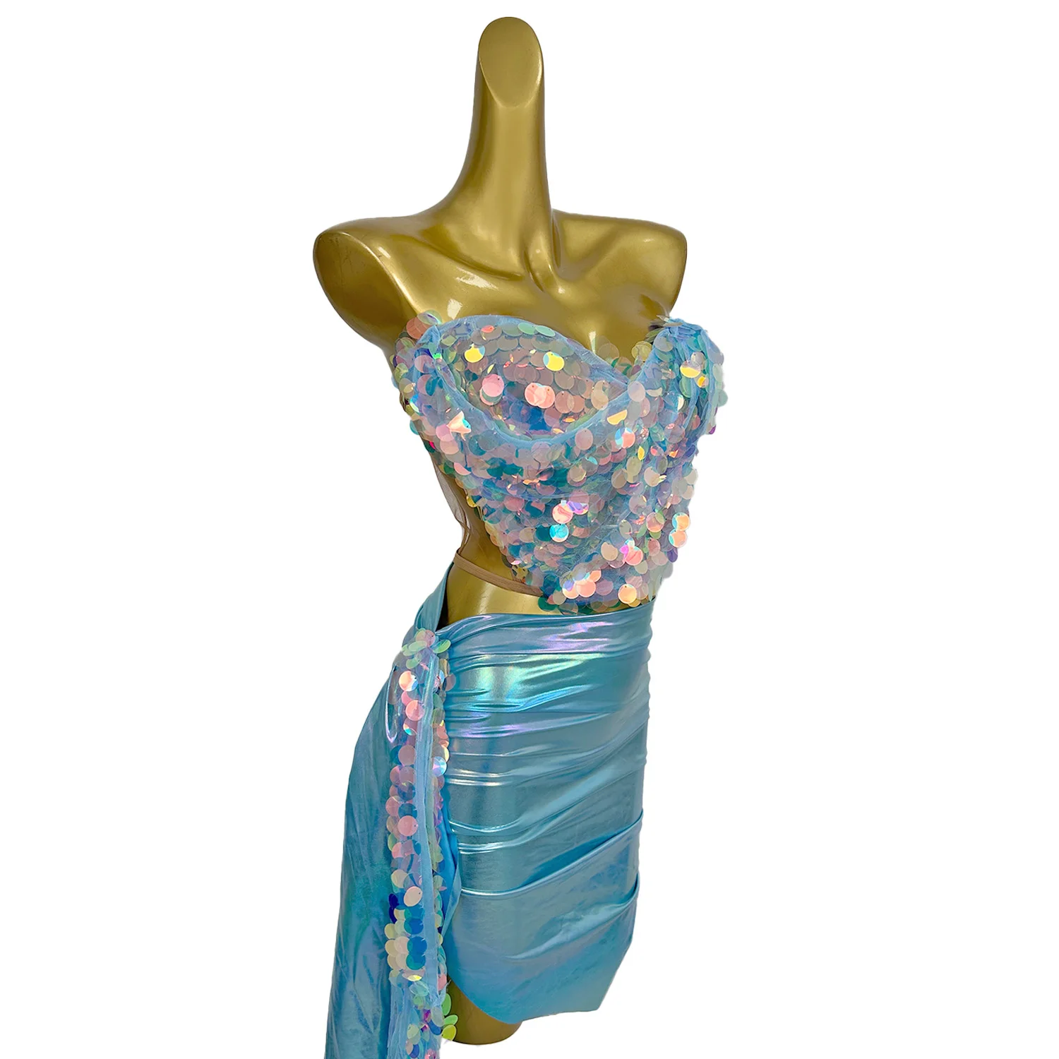 Candy Colored Ribbon Skirt Sexy Tight Corset Skirt Set with Sequins Nightclub Club Stage Performance Costume Party Dress yingbi