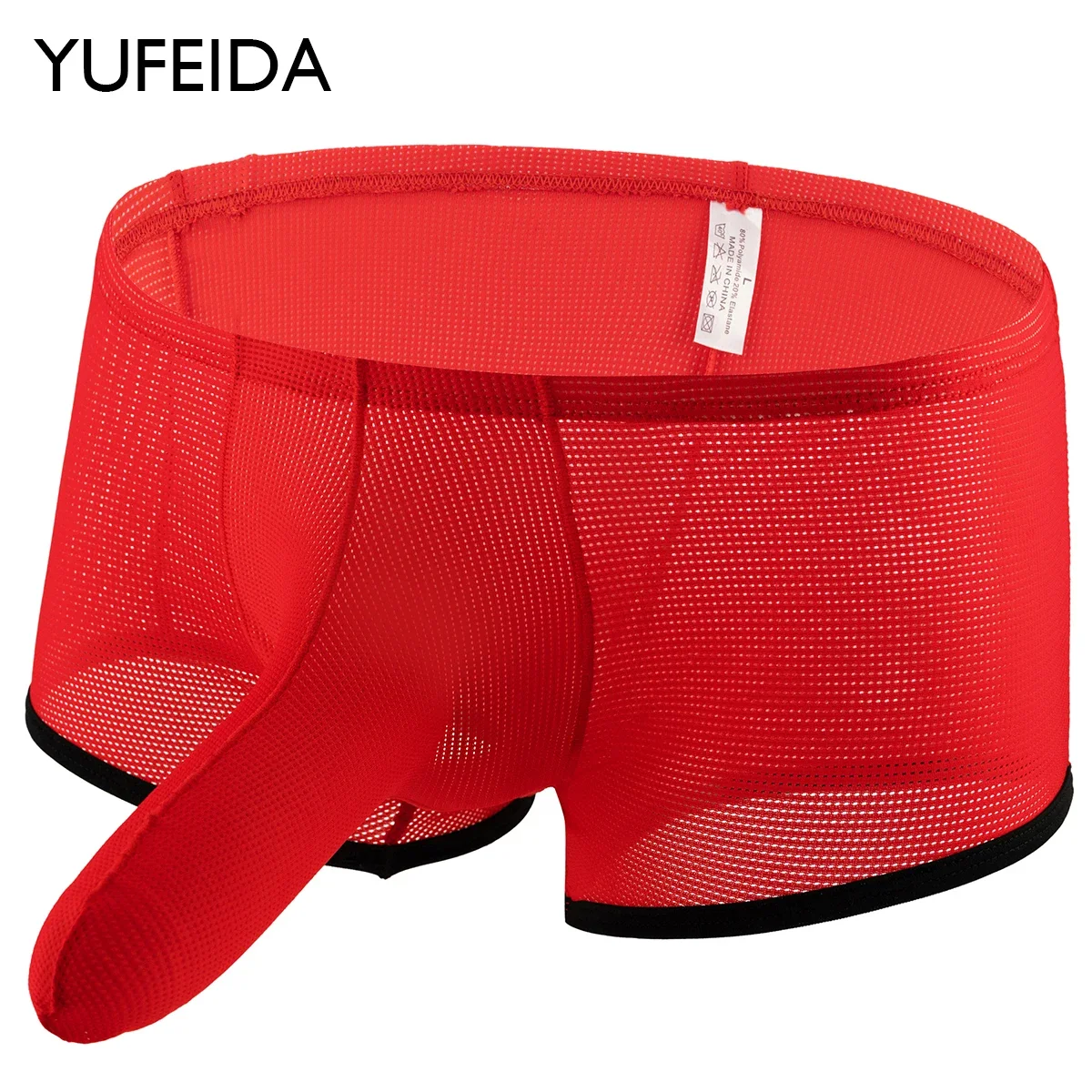 

YUFEIDA Sexy Men's Underwear Long Bulge Pouch Mesh Men Boxer Shorts Elephant Nose Underpant Sexy Breathable Penis Sleeve Panties