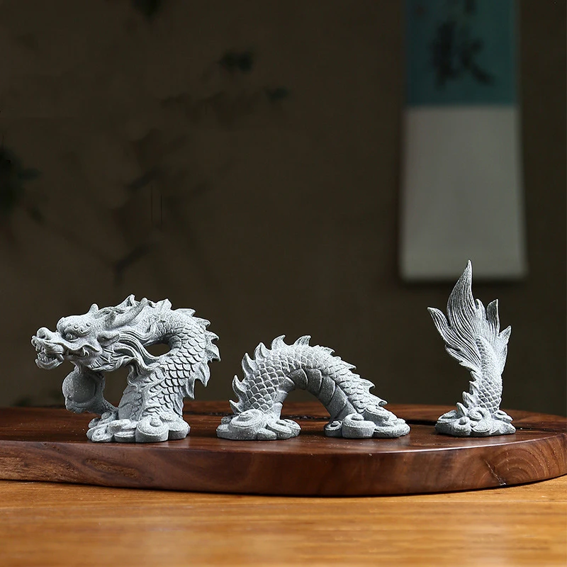 Tea Pet Ornaments Green Sandstone Chinese Dragon Ornament Creative Tea Pets Micro Landscape Fish Tank Bonsai Home Decorations