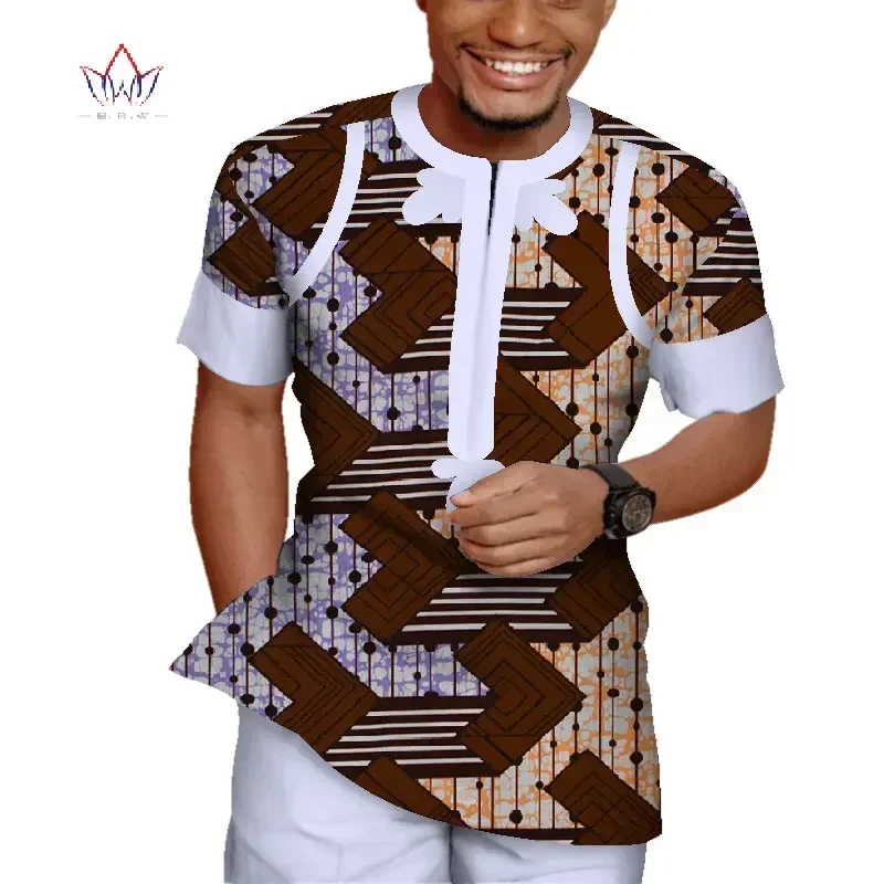 2pcs set Men Top Shirt and pant trousers set Bazin Riche African Men Clothes Cotton Print Patchwork Short Sleeve Dashiki WYN943 dashiki african suits for men slim fit set embroidery jacket and trousers muslim caps blazer bazin riche attire wedding a2316066