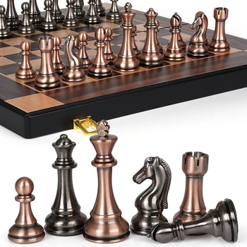 High end metal chess pieces, 38cm/15 inches, ebony wooden chessboard, providing foldable classic games for chess enthusiasts 1