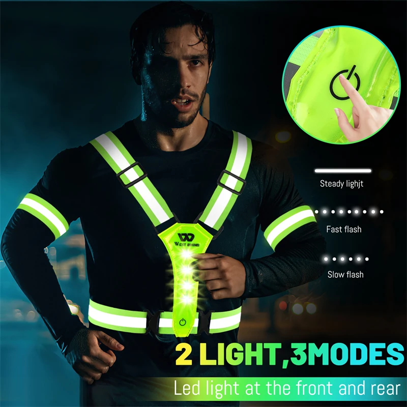 WEST BIKING Cycling Reflective Safety Vest Electric Scooter Flashing Vest USB Rechargeable LED Vest Running Jogging Fishing