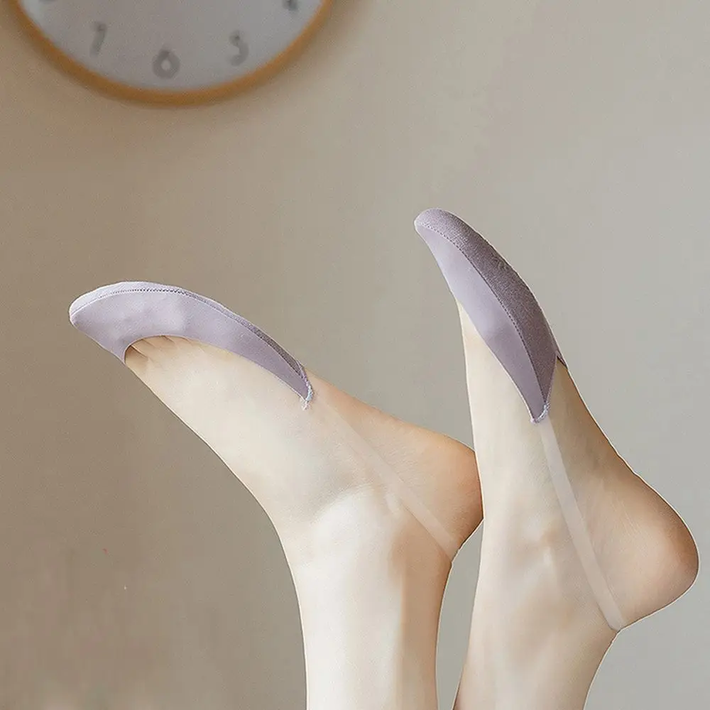 

Fashion Short Solid Color Comfortable Sole Invisible Half Boat Socks Ice Silk Socks Women Sling Socks Sock Slippers