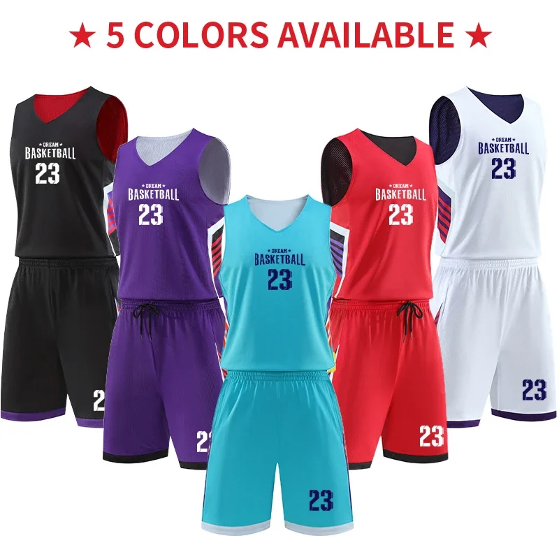 Men Youth Basketball Jerseys Printed Reversible Mesh Blank Basketball Uniform Kids Reversible Shirt JLS-A035
