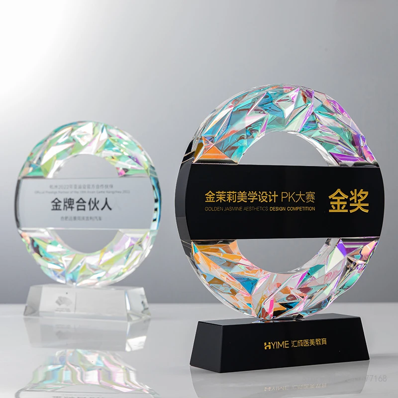 Customized Circular Crystal Trophy Company Annual Meeting Excellent Employee Souvenirs Home Decoration Craft Lettering Medal 1Pc