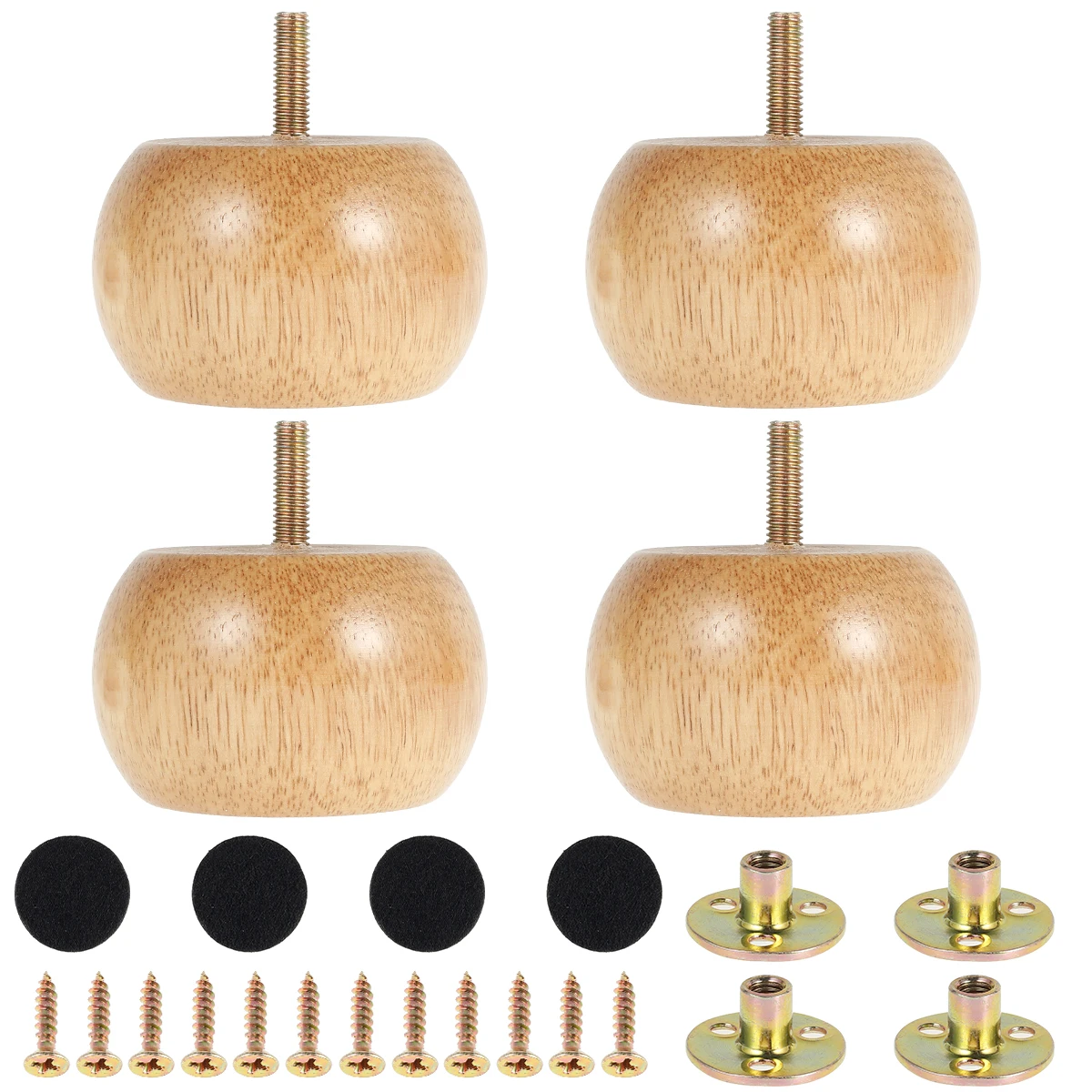 4pcs Wooden Furniture Legs Solid Furniture Feet Round Bun Feet with 4 Screws DIY Furniture Bun