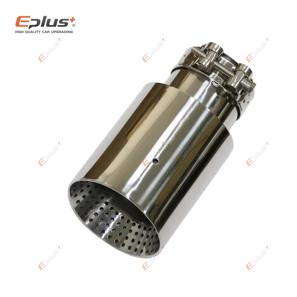 Eplus Car Stainless Steel Silver Muffler Tip Universal Exhaust Pipe Mufflers bilayer Punching holes Nozzle Decoration Bevel End exhaust muffler tip exhaust pipe muffler exhaust trim pipe