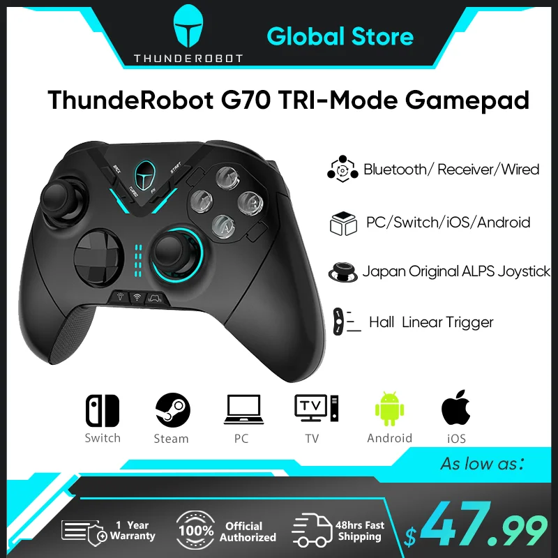 THUNDEROBOT G70 Professional Gamepad Buletooth Wireless Wired Vibration Joystick Controller for Switch Windows PC STEAM TV