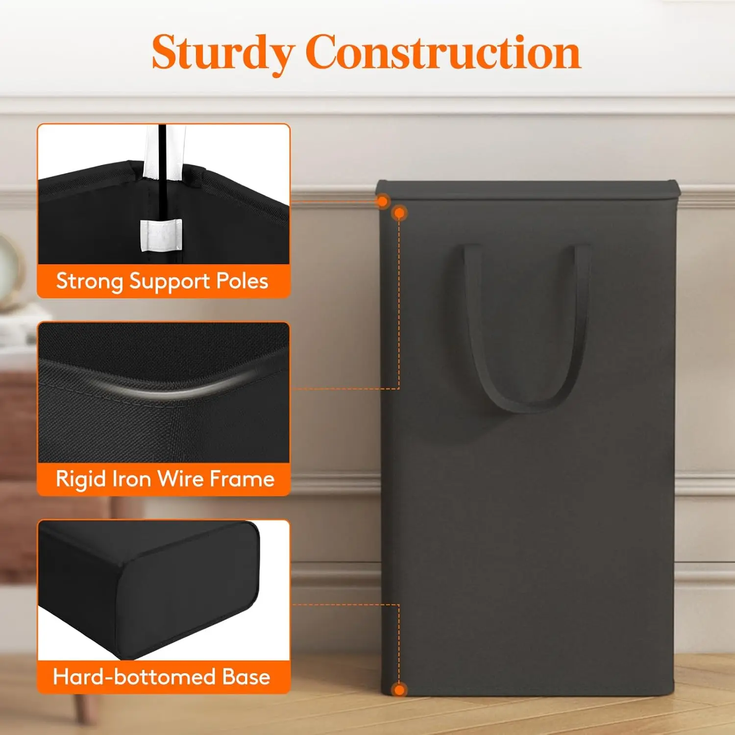 Large Capacity 65L Covered Laundry Basket with Space-Saving Design and Portability