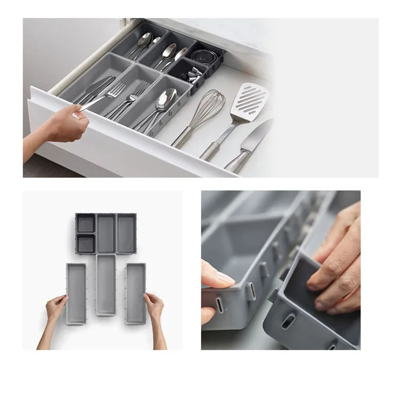 Silverware Organizer Flatware Organizer Cutlery Organizer Storage Tray Storage Box Bamboo Organizer Tray 7pcs Drawer Kitchen Storage Box Cutlery Organizer Free Combination Separated Multifunction Sundries Stationery Desk Storage tray