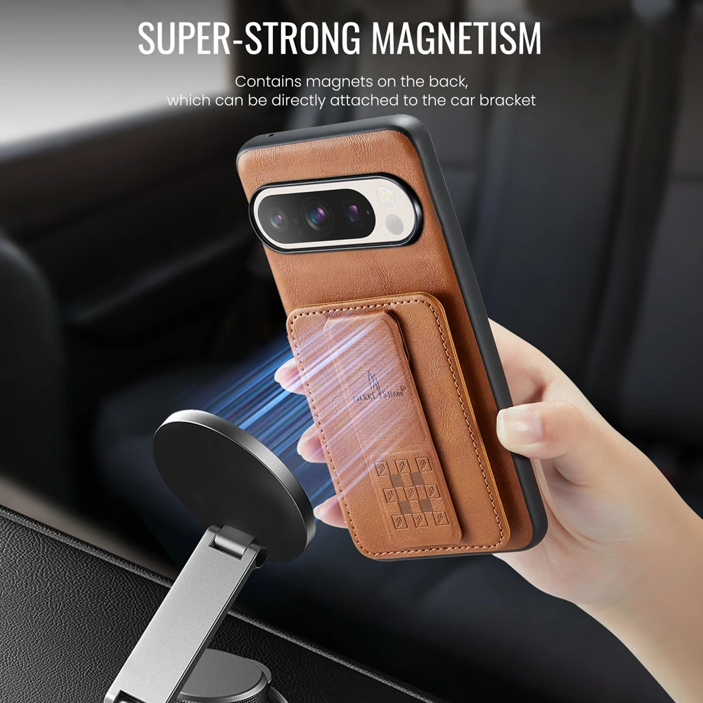 Magnetic Leather Wallet Phone Case with Strap and Card Holder