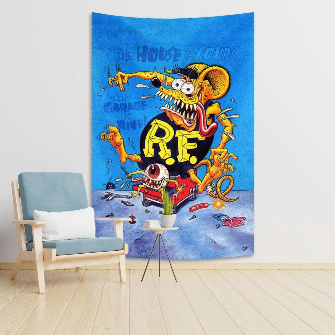 

Rat Fink Fashion Tapestry Funny Gift for Friend Bar Motocycle Club Man Cave Home Garage Bedroom Game Room Wall Tapestry Decor