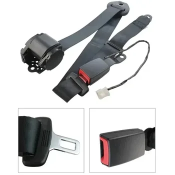 Cinture di Sicurezza di Alta Qualità a 3 Punti Universali con Fibbia Rigida Curva e Cavo di Avvertimento, Accessori per Cinture Auto