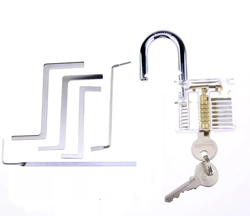 Locksmith Pick Training Kit 5 IN 1 with 2pcs Transparent Locks Broken Key Remover Tension Wrench