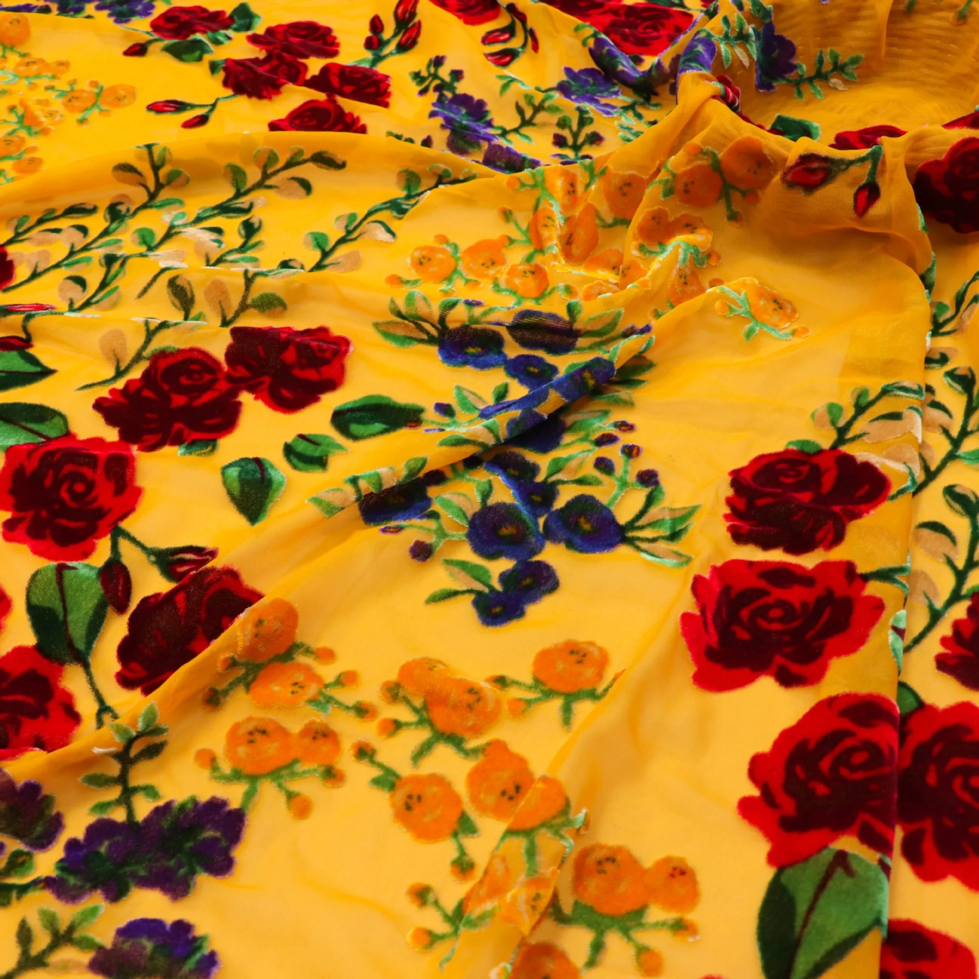 Telas de tul de seda de encaje de terciopelo amarillo para mujer, tela ...