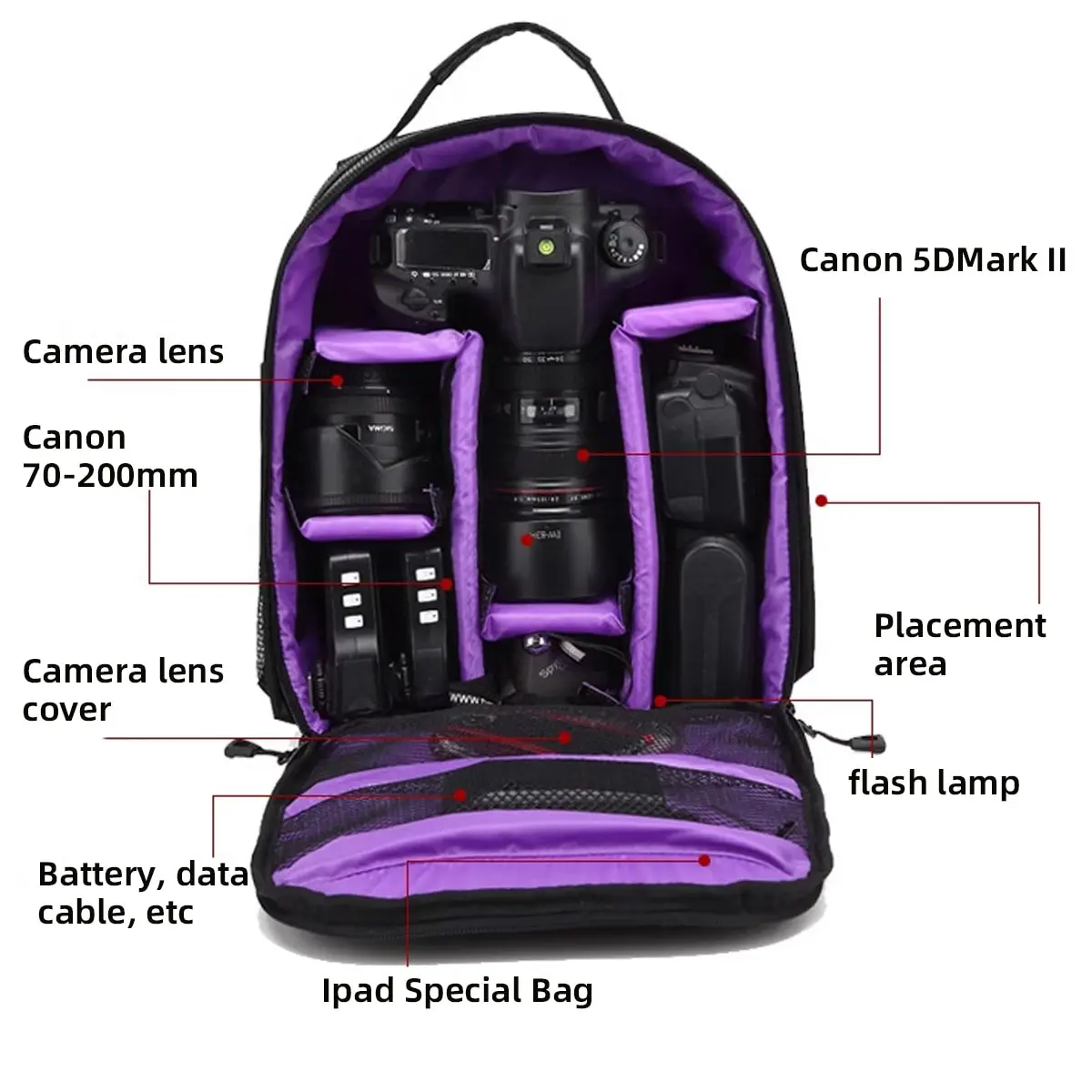 Zaino per fotocamera resistente all'usura per esterni, borsa a tracolla digitale per video, custodia impermeabile per fotocamera, borsa per DSLR per Canon Nikon - immagine 5