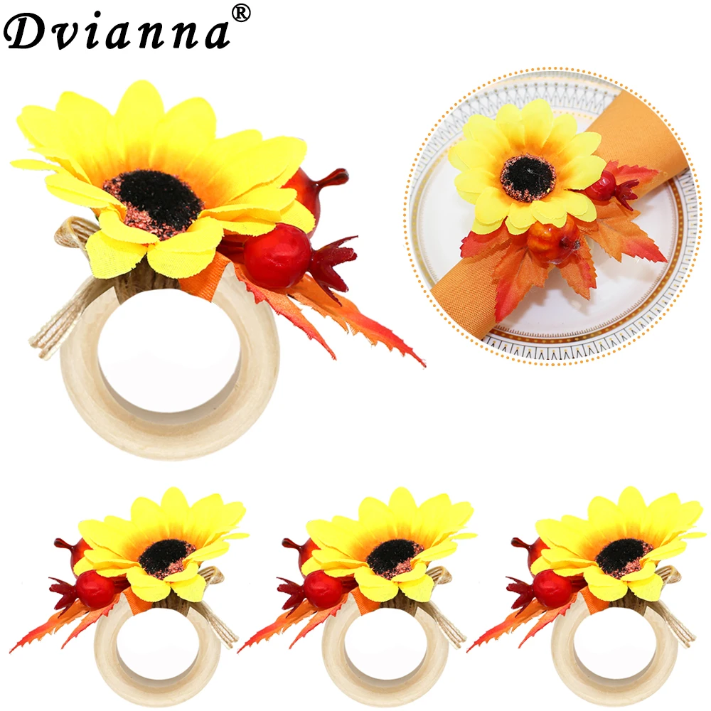 

12PCS Fall Themed Napkin Rings Sunflower Pumpkin Maple Leaves Napkin Ring Holder Buckle for Thanksgiving Christmas Decor HWH127