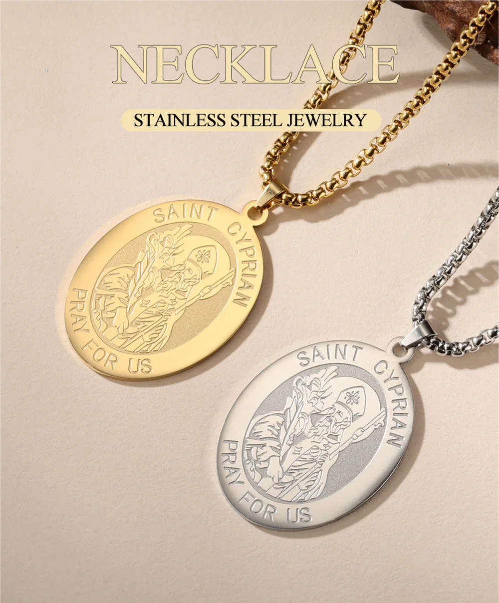 Dawapara Halskette mit heiliger cyprianischer Medaille, kraftvolle Gebete und Zauberei, Michaelmas, katholisches Amulett, Edelstahlschmuck – Detail 3