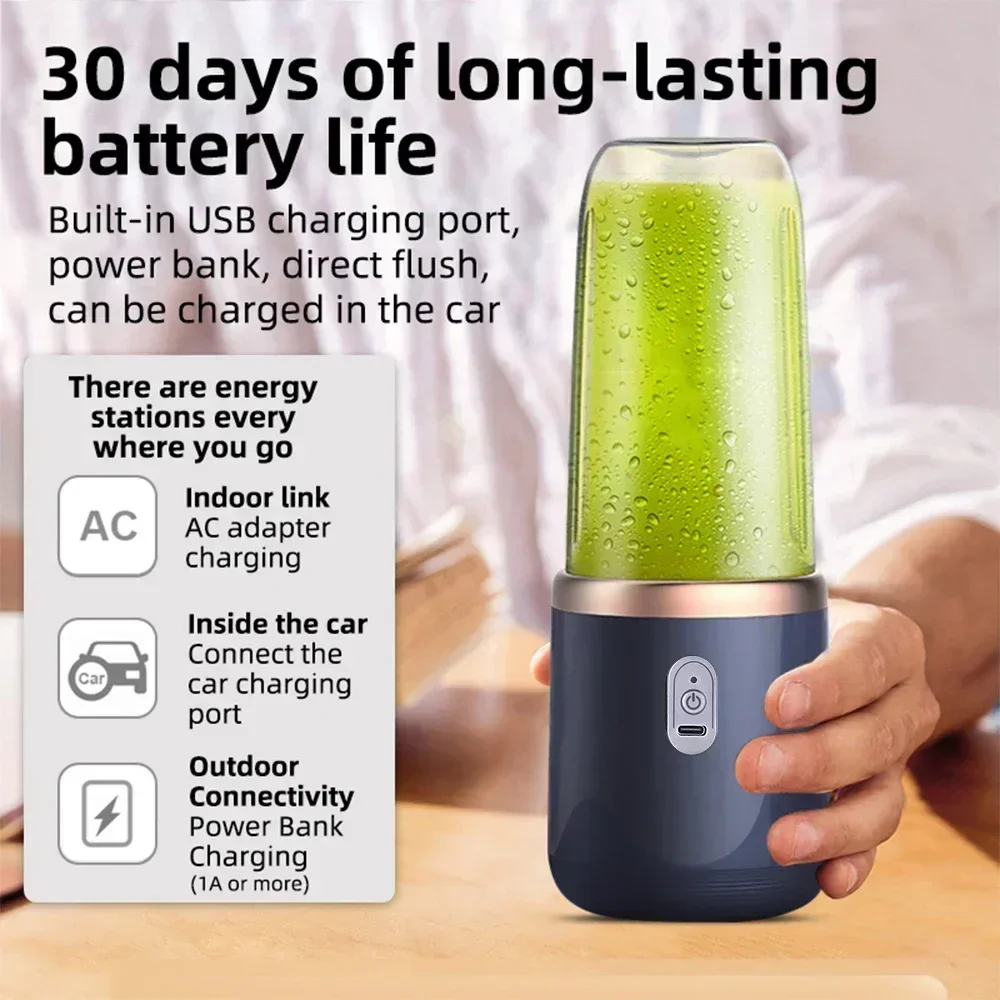6 Blades Electric Juicer Cup 2 Cups For Travel Portable Juicer Mixer Usb Charge Fresh Fruit Juice Personal Blender Smoothie 4
