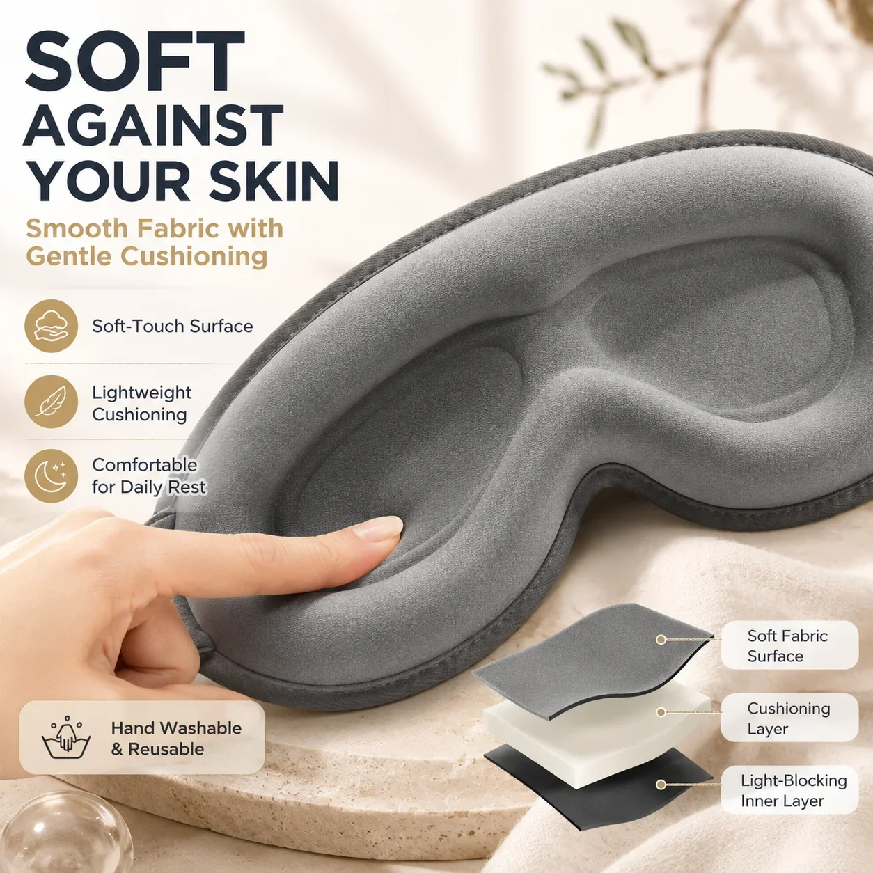Enhanced Memory Foam 3D Sleep Mask - Light-Blocking Contoured Eye Cover with Adjustable Strap for Ultimate Comfort