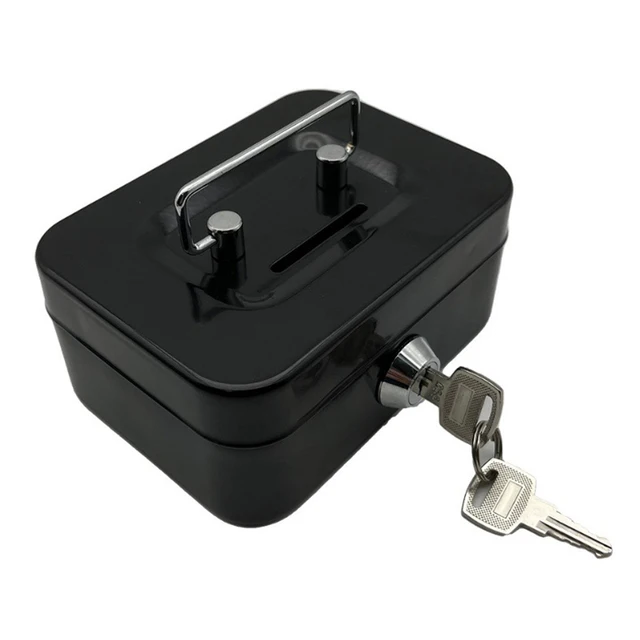 Portable Money Safe Box Lockable Cash Box With Key Metal Small Security Lock Box Sturdy Coin Boxes For Kids 3