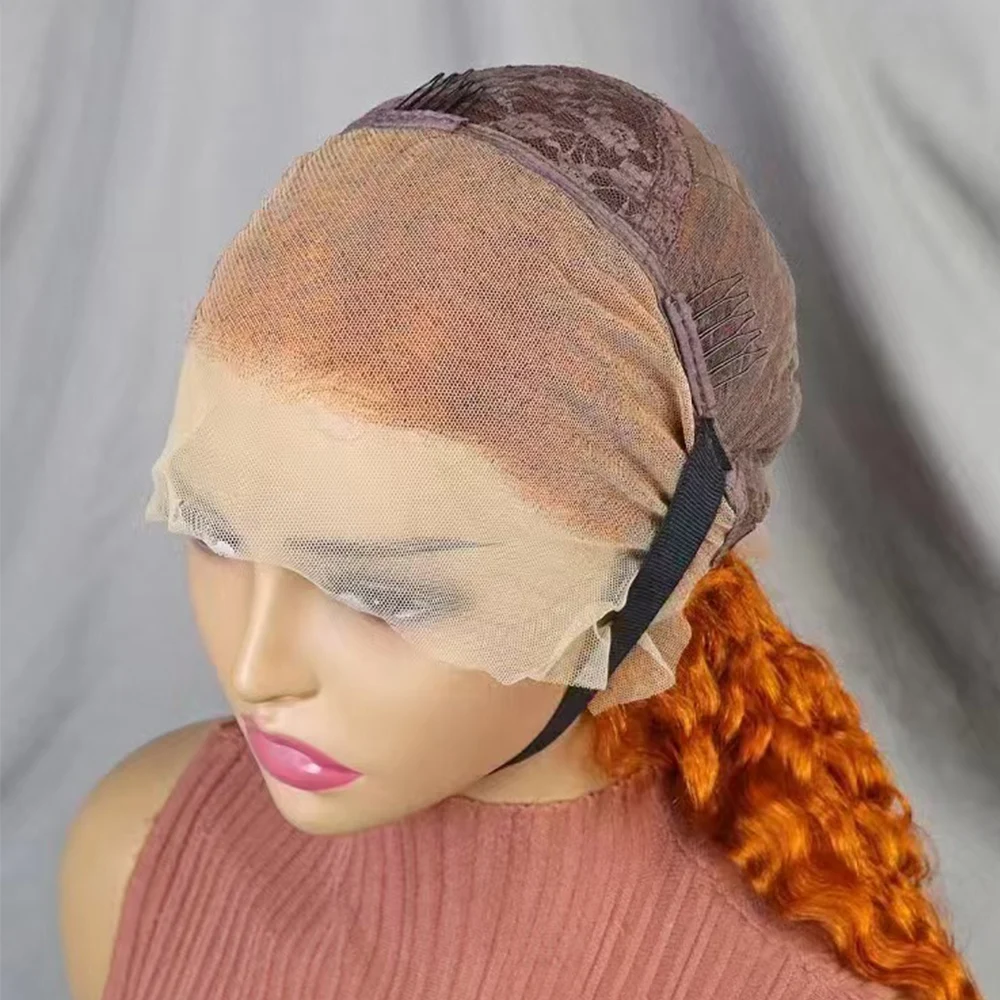 Water Wave Deep Wave Curly 100% Human Hair Wig  200% Density 22 inches Ginger 350# Color 13x4 Transparent Lace Frontal Hair Wig