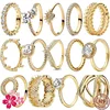 New Gold Color Series 925 Sterling Silver Classic Square Heart shaped Crown Ring Exquisite Charm Jewelry Birthday Gifts