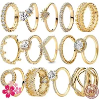 New Gold Color Series 925 Sterling Silver Classic Square Heart shaped Crown Ring Exquisite Charm Jewelry Birthday Gifts