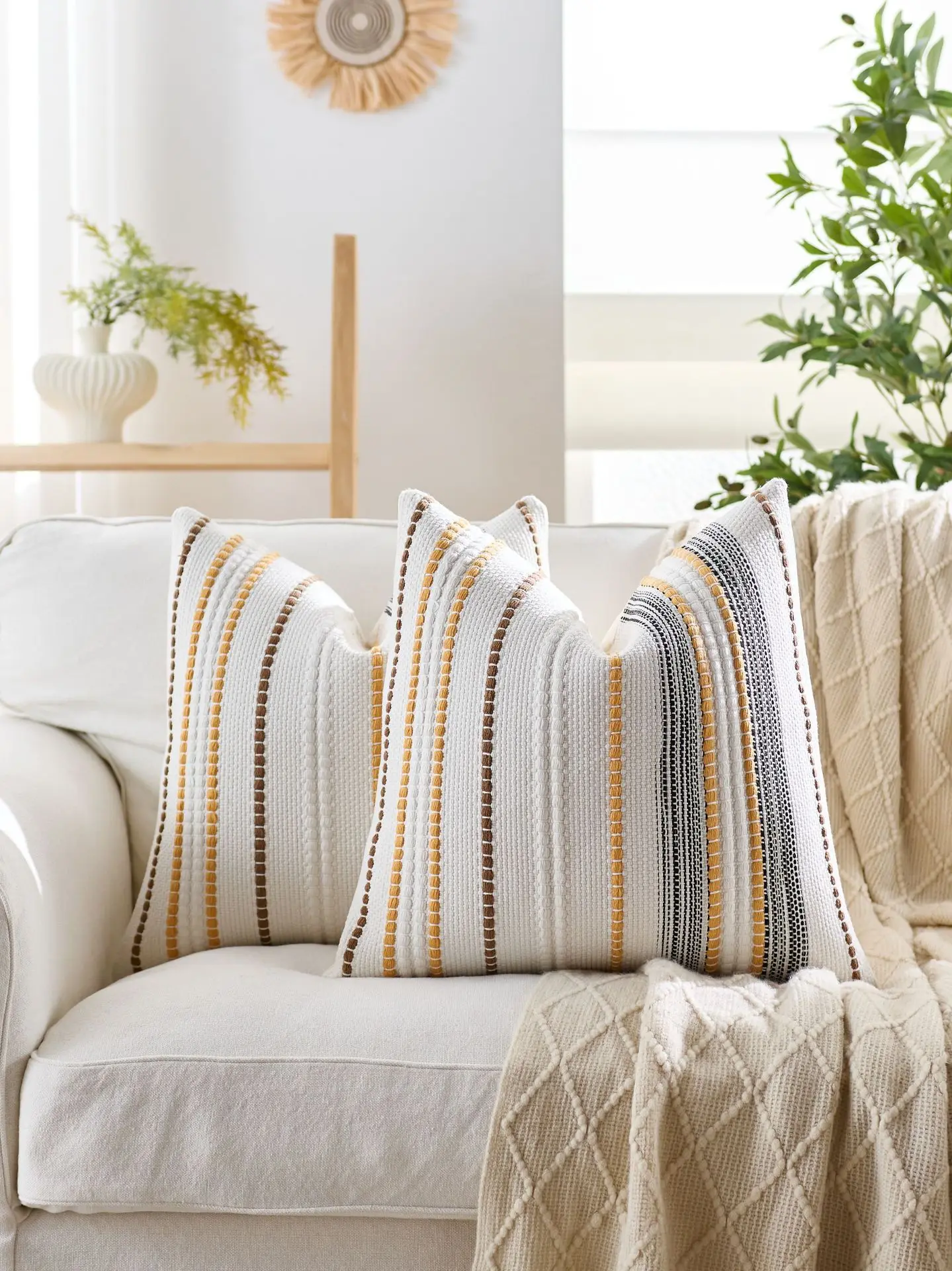 45x45cm Chenille Jacquard Kissenbezug Cojines Dekoration Hause Sofa Streifen Wurf Kissen Abdeckung Einfache Kopfteil Kissenbezüge – Detail 2