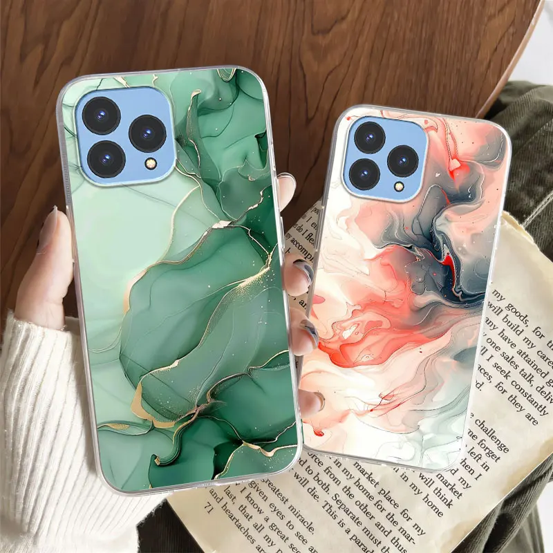 Luxury Transparent Shockproof Silicone Phone Case with Marble Flower Design
