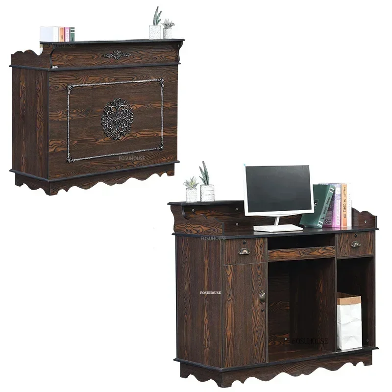 European Retro Cashier Desk Commercial Furniture Nordic Church Pulpit Podium Stand Clothing Store Counter Reception DeskN