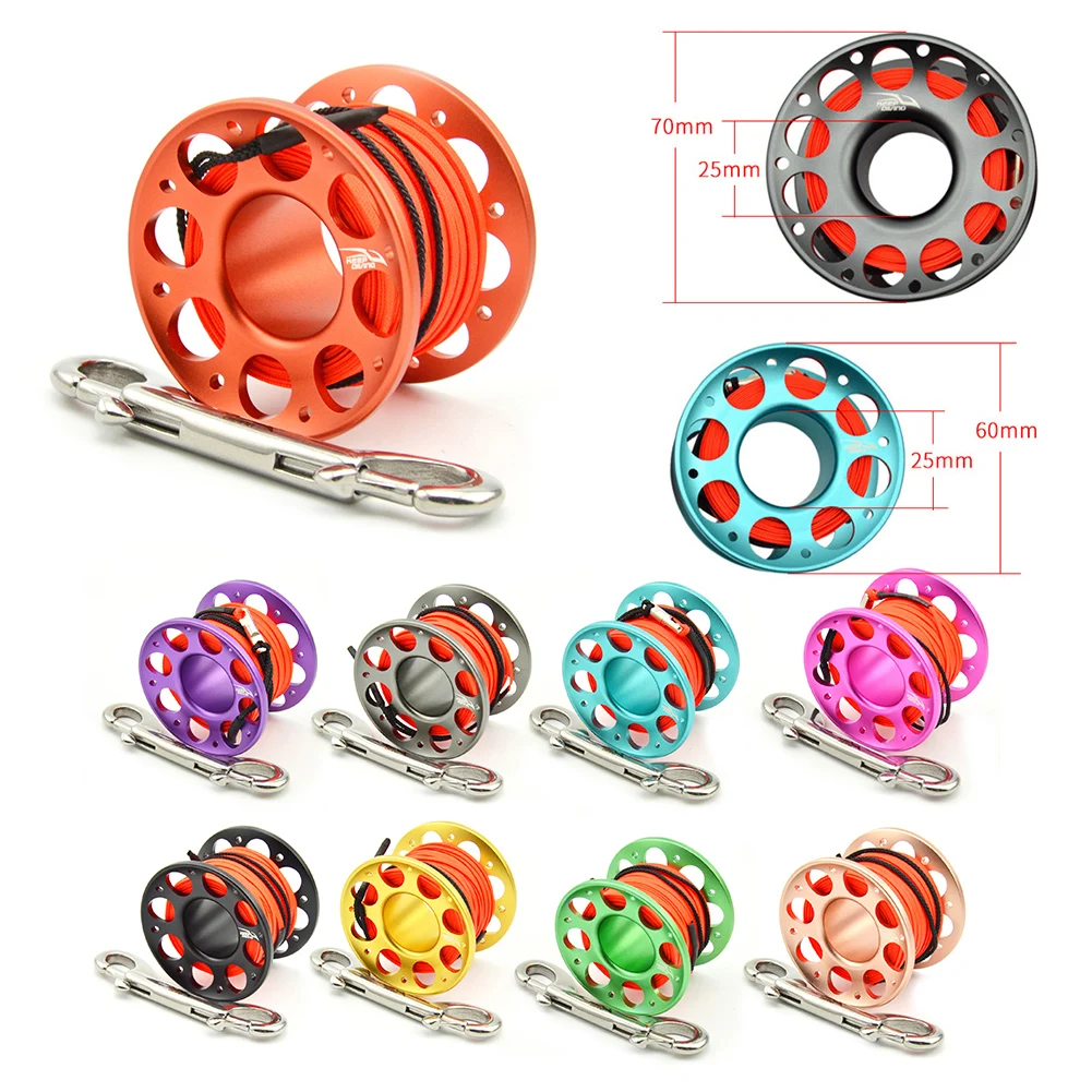 15m 30m Mini Scuba Diving Spool Finger Reel Bolt Snap Hook Aluminum Alloy Free Diving Finger Spool Dive Reel Gear Parts
