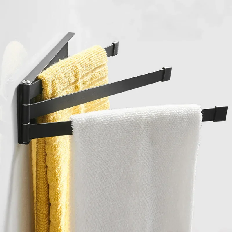 Toilet Non-perforated Iron Art Bathroom Pendant Folding Towel Rack Rotary Movable Rod Towel Bar Wall-mounted Shelf