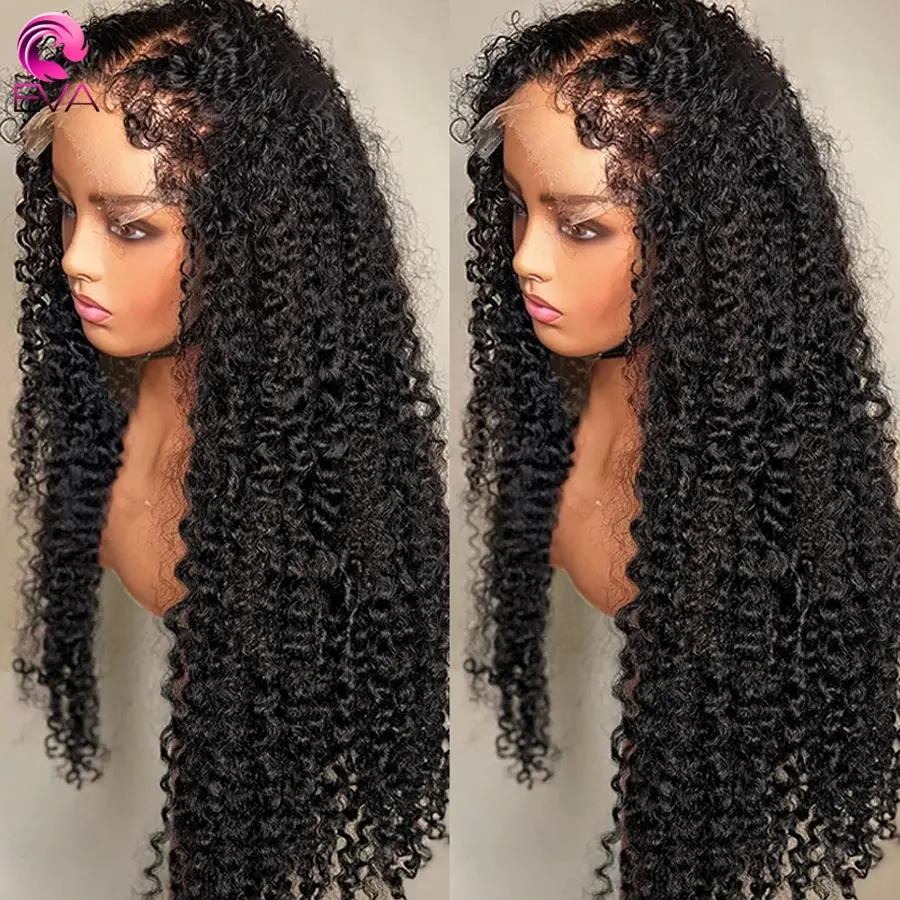 

Eva Curly Baby Hair Wig 4C Kinky Edges Natural Hairline Lace Front Wigs Human Hair Glueless Pre Plucked 13x6 HD Lace Frontal Wig