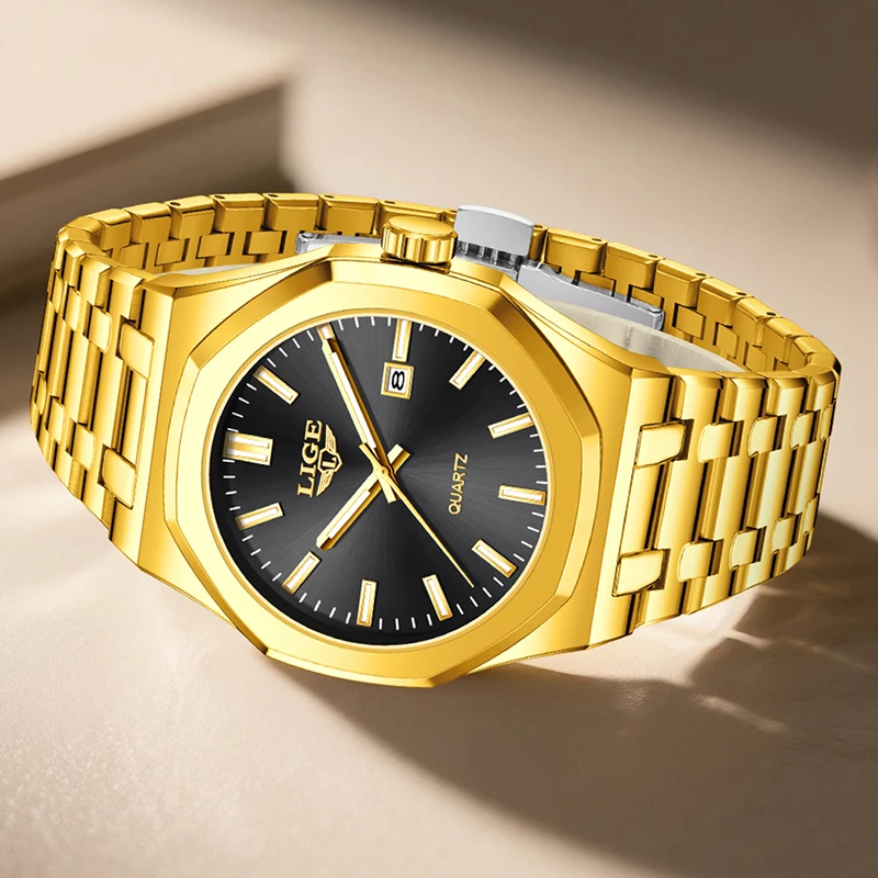 Elegant Gold Quartz Women's Watch - Luminous, Waterproof, Date Display, and Steel Chronograph Design
