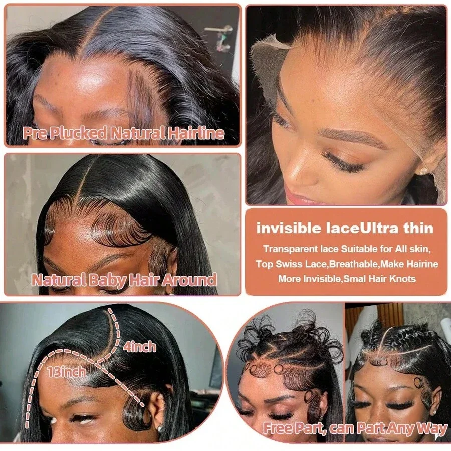 250 Density 40 42 Inch Bone Straight Hd Transparent 13x6 Lace Frontal Wig Brazilian 13x4 Hd Lace Front Human Hair Wigs For Women 6
