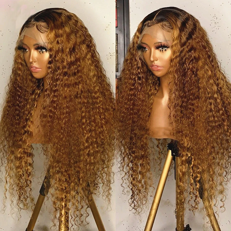 

Soft 26 "Long Ombre Honey Blonde180Density Kinky Curly Lace Front Wig For Black Women BabyHair Cosplay Glueless Preplucked Daily
