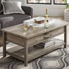 Modern Farmhouse Lift Top Coffee Table, lift-top surface, hidden storage, an open shelf for display, Rustic Gray/Rustic White 1