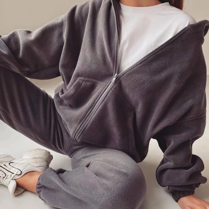 2023 Autumn and Winter Fashion Women's New Pure Color Temperament Two-piece Simple Sports and Leisure Sweater Suit Women's Trend