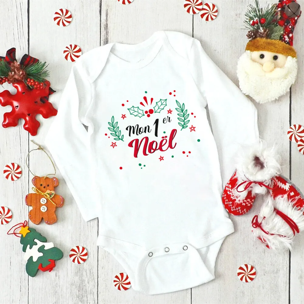 thumbnail image 5 of Mi primer mameluco navideño de manga larga para recién nacidos, ropa para bebés con estampado de ciervos franceses, monos para bautizo de bebés, ropa para niños y niñas, 5 of 5