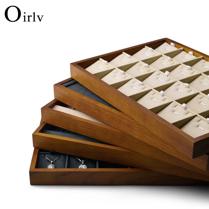 Oirlv Wooden Jewelry Tray Ring Earrings Bracelet Bangle Necklace Tray Solid Wood Jewelry Display Tray Wooden Jewelry Organizer