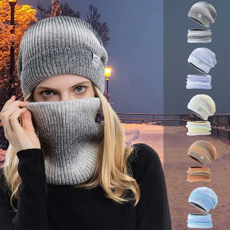 

Winter Hat Scarf 2Pcs Scarf Hat And Face Cover Set Women's Cycling Windproof Scarf Hat Women Winter Beanie Hats 1-Piece For